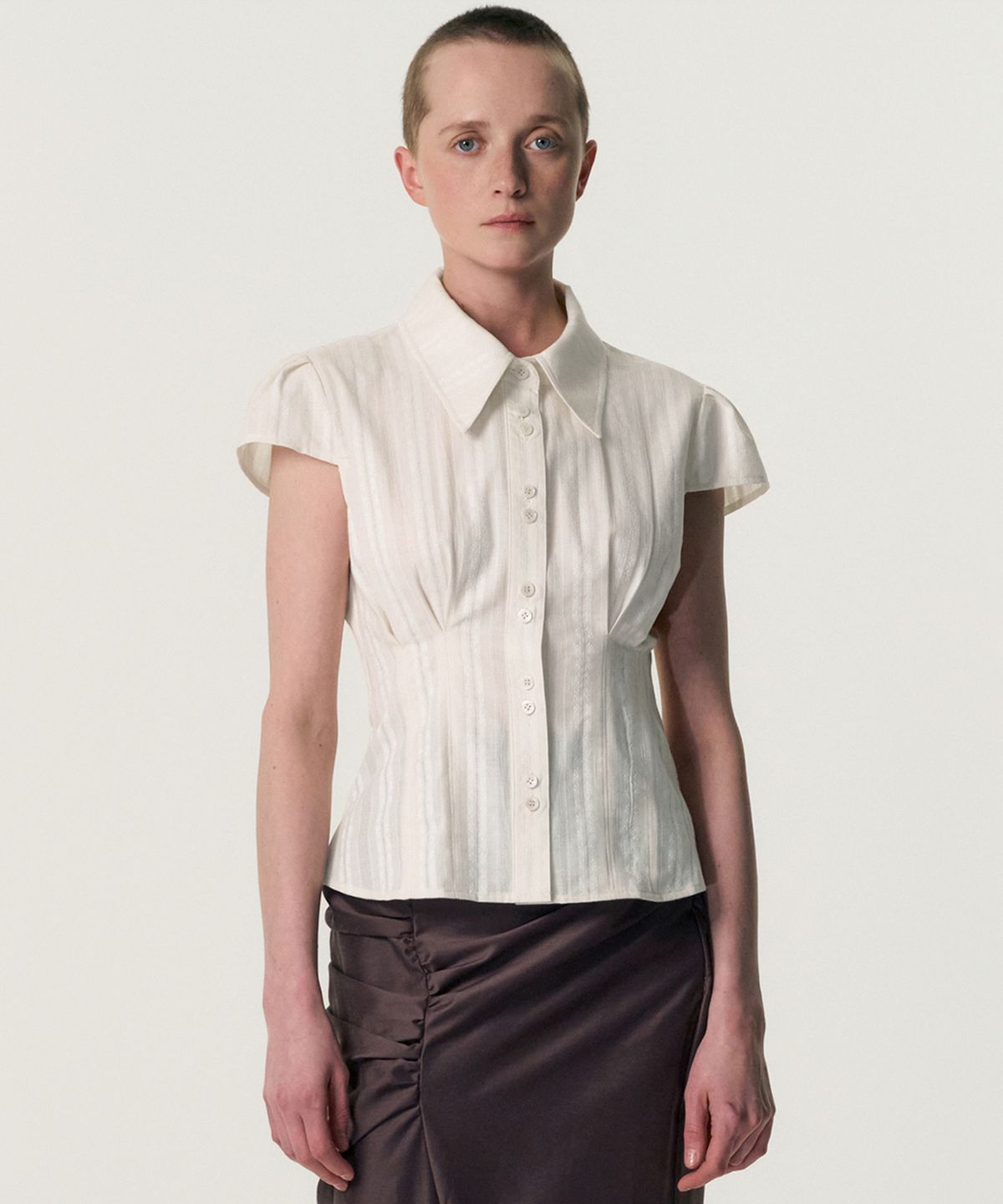 킴지수(KIMZISU) Double-Button Cap Sleeve Shirt_IVORY