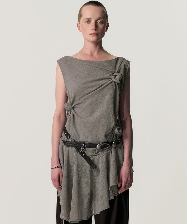 Multi-Knot Lace Jersey Top_KHAKI