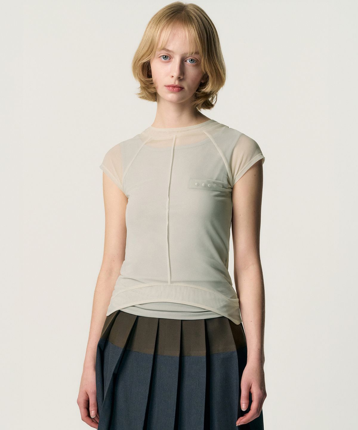 킴지수(KIMZISU) Veiled Mesh Shell SS T-shirt_YELLOW