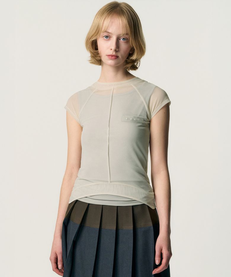 Veiled Mesh Shell SS T-shirt_YELLOW