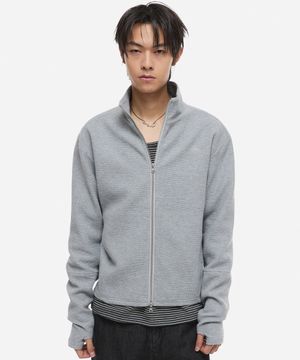 핑거홀 크롭 와플 집업 그레이