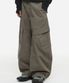 스터드 나일론 커브드 카고 팬츠 카키