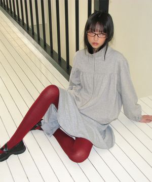 yoke shirred zip-up (Melange gray)