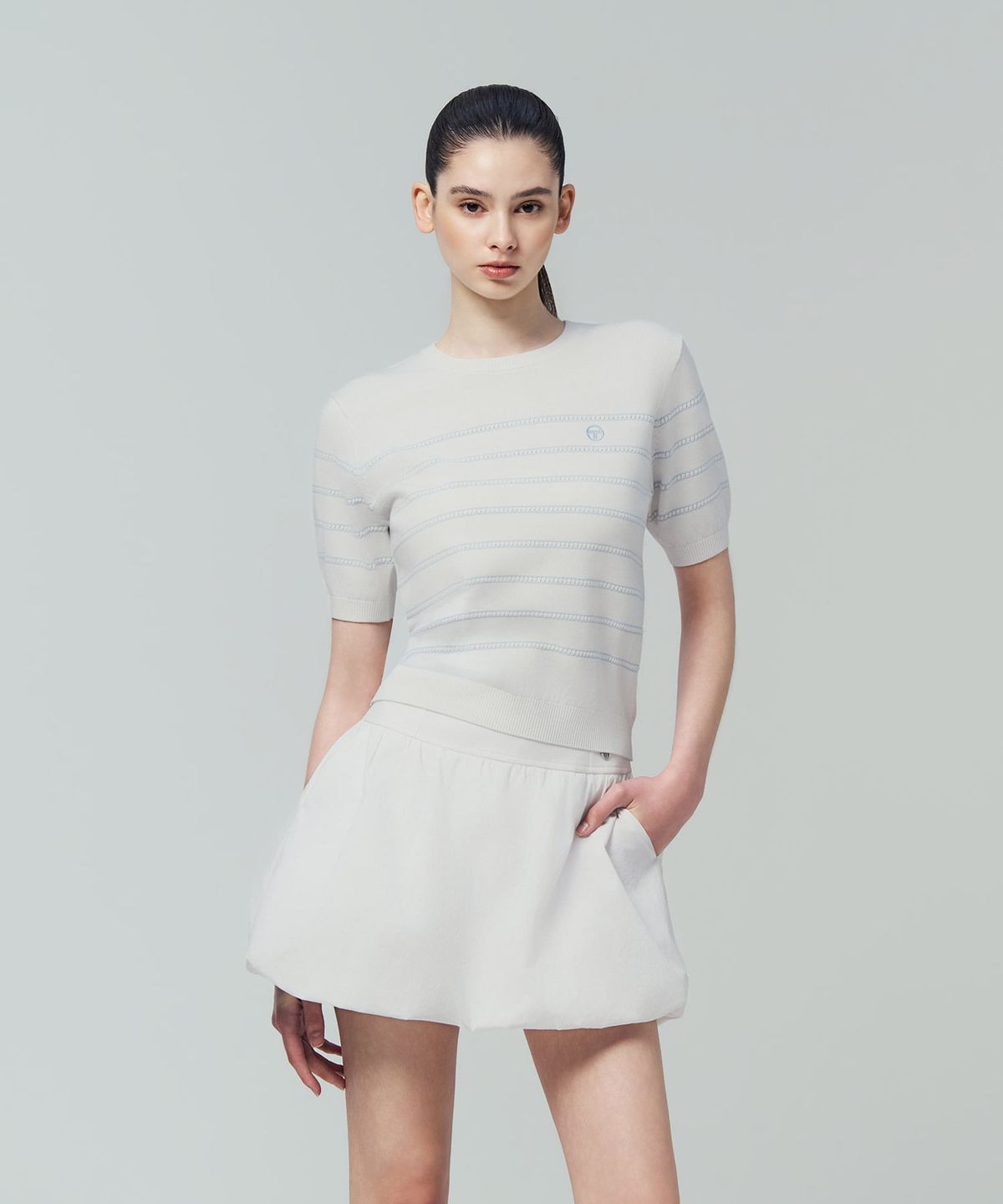 세르지오 타키니(SERGIO TACCHINI) W FRESCA KNIT 스트라이프 반팔 (White)
