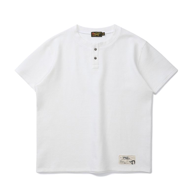 Waffle henley neck Tee White