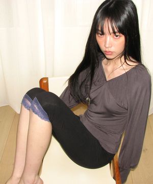 Lace trim leggings (Black)