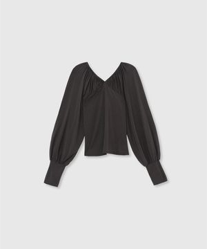 ribbon shirring tee (Charcoal)