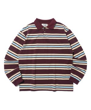 멀티 스트라이프 카라 티셔츠 (와인)