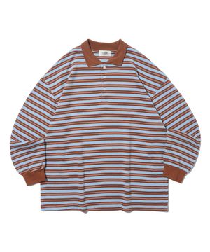 옥스퍼드 스트라이프 카라 긴팔티 (브릭/블루)