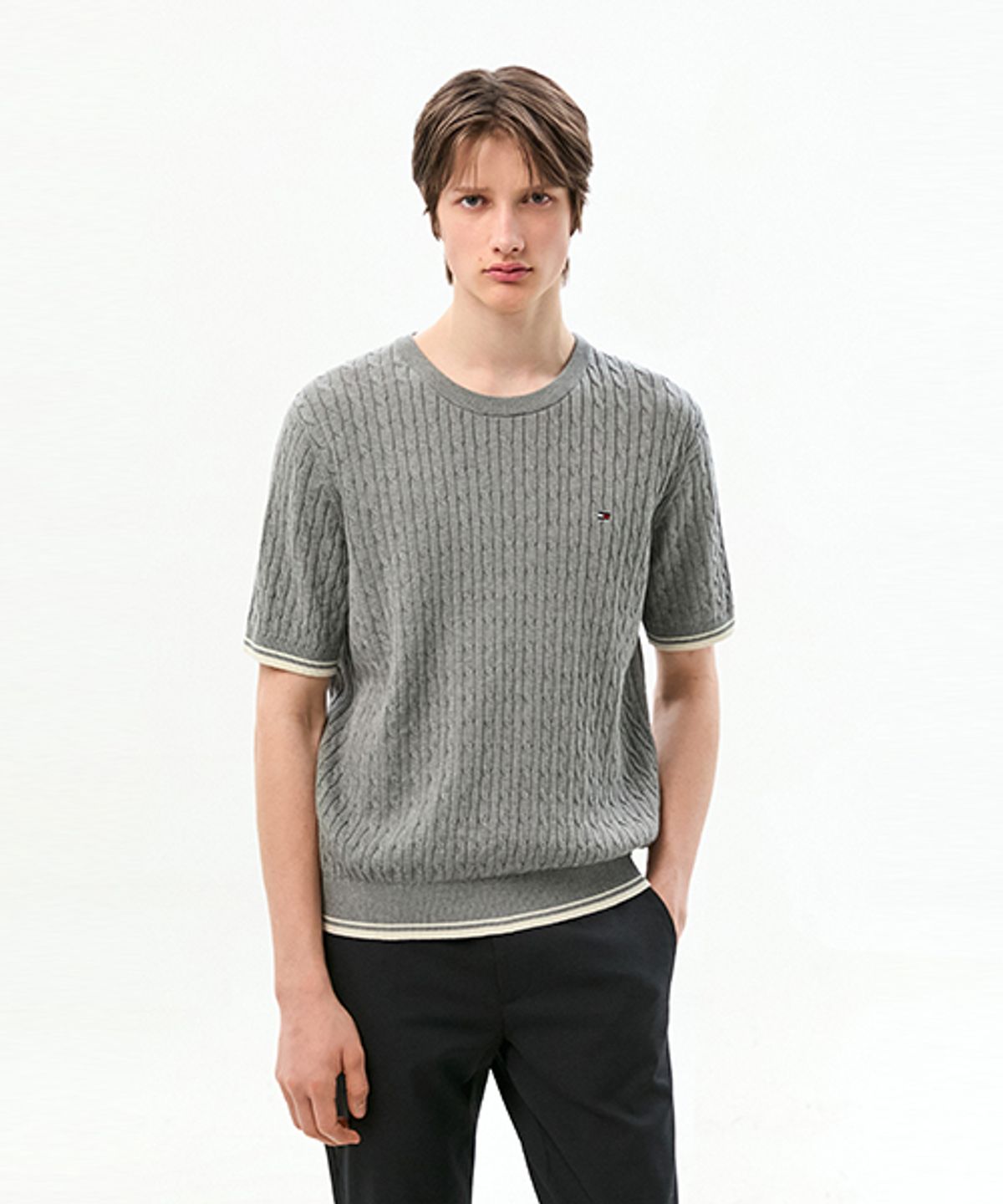 타미힐피거(TOMMY HILFIGER) 케이블 크루넥 반팔 스웨터 (T12G1KPO700ML1P91)