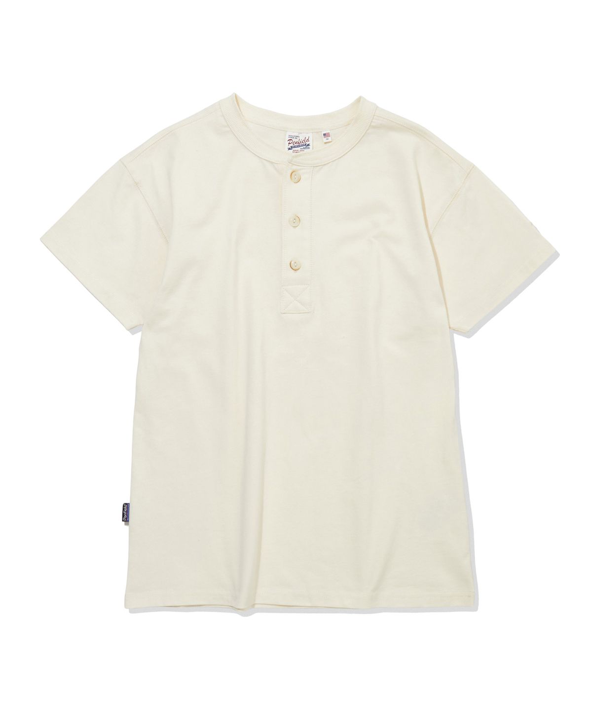 펜필드(PENFIELD) 페이디드 코튼 헨리넥 반팔 티셔츠 아이보리_FS2KT22U