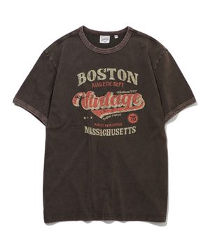 보스톤 레터링 빈티지 그래픽 링거 반팔티 브라운_FS2KT72U