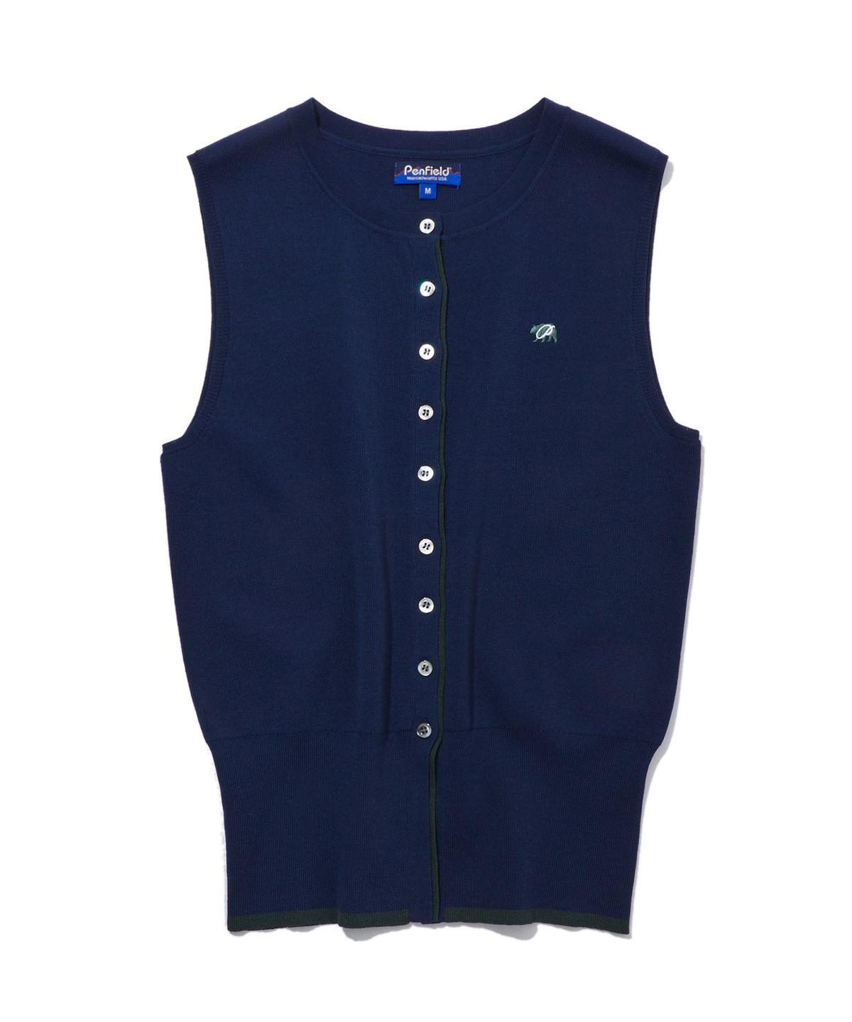 펜필드(PENFIELD) 니트 배색 포인트 슬림 슬리브리스 네이비_FS2NE61F