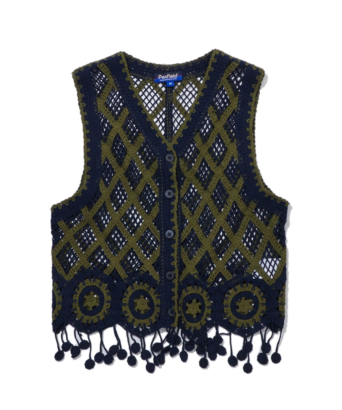 펜필드(PENFIELD) 웨스턴 배색 포인트 니트 베스트 가디건 네이비_FS2NE66F