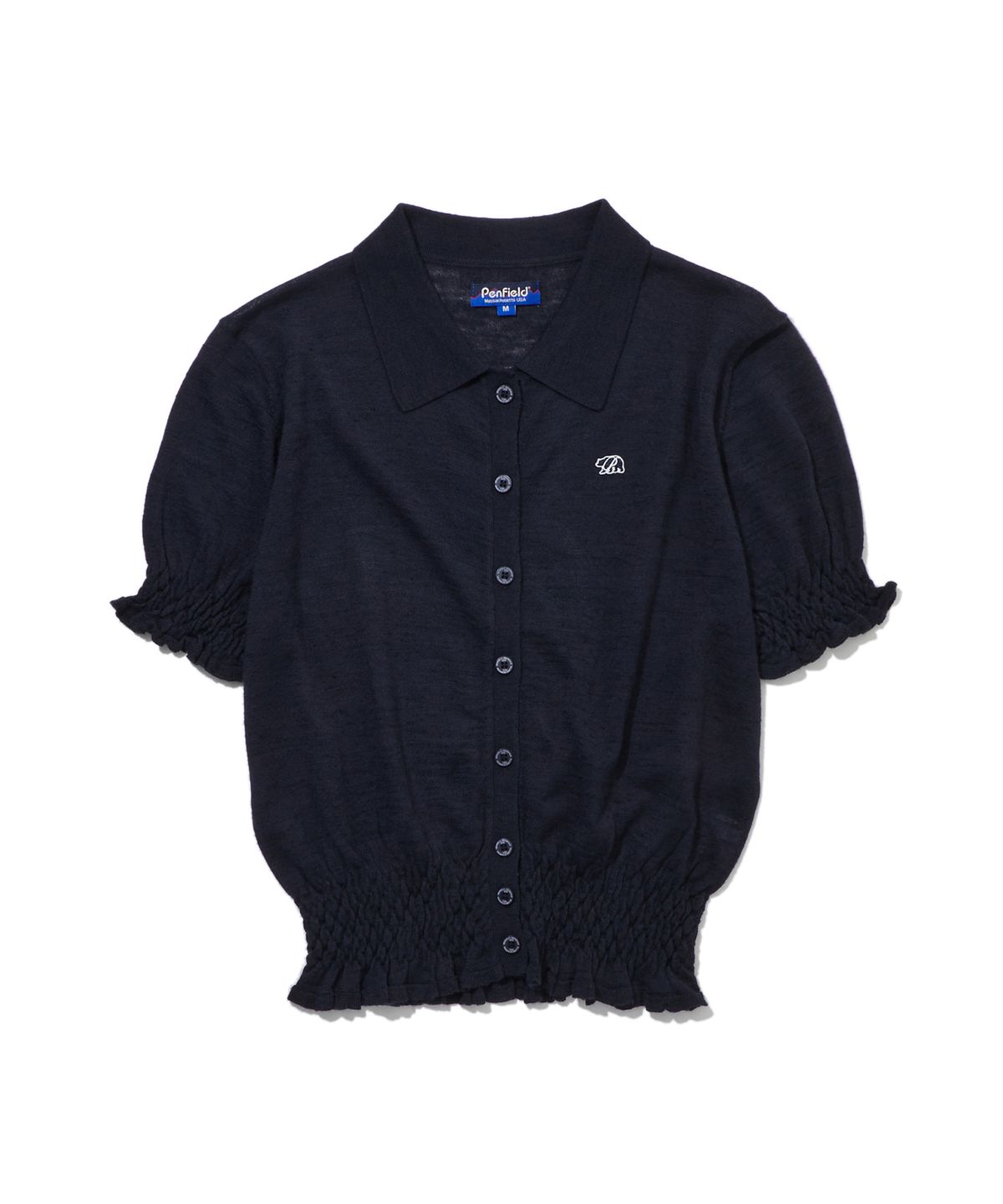 펜필드(PENFIELD) 우먼즈 스모킹 니트 반팔 셔츠 다크네이비_FS2NJ02F
