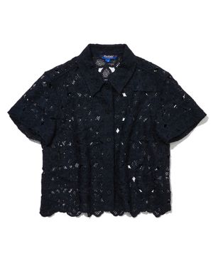 플라워 패턴 크로셰 반팔 셔츠 네이비_FS2CT23F