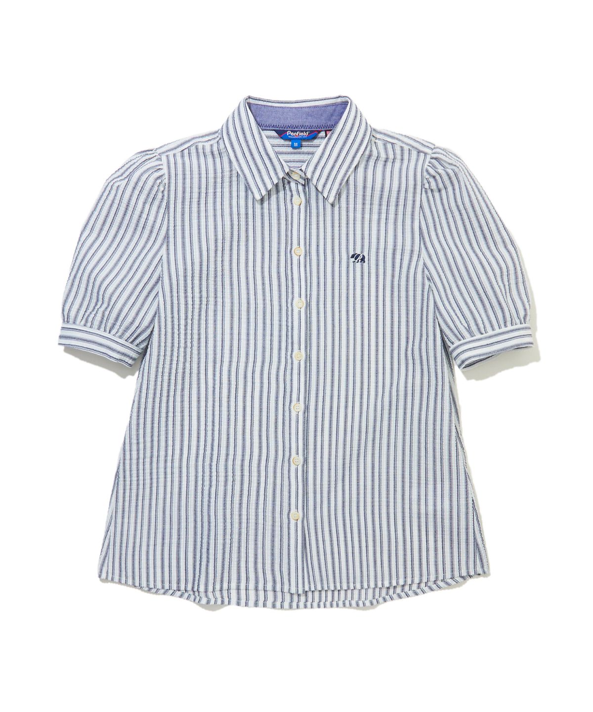 펜필드(PENFIELD) 자수 펀칭 스트라이프 퍼프셔츠 네이비_FS2WR28F