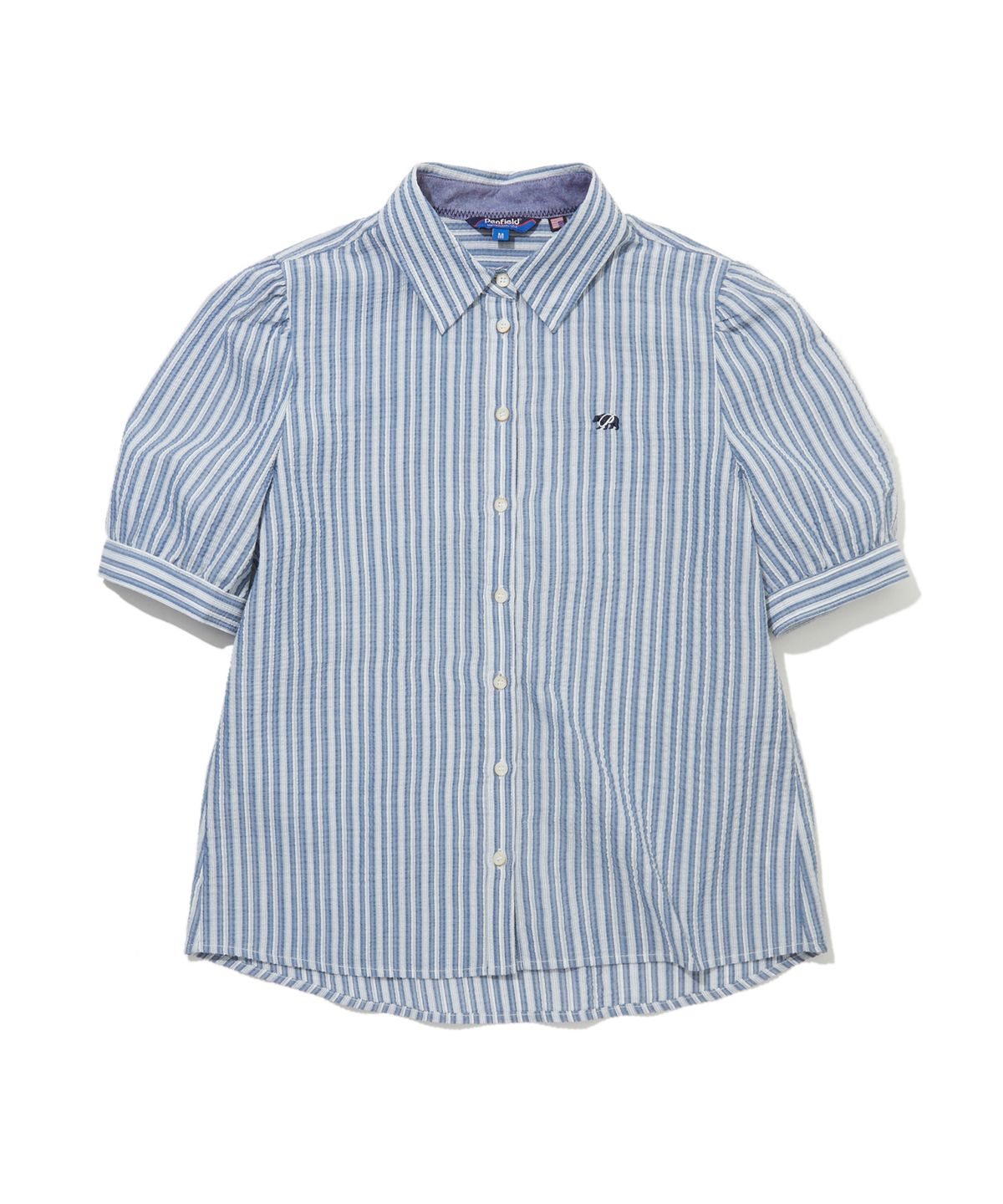 펜필드(PENFIELD) 자수 펀칭 스트라이프 퍼프셔츠 블루_FS2WR27F