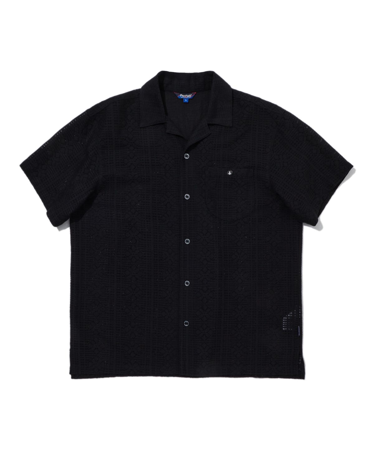 펜필드(PENFIELD) 크로셰 오픈카라 반팔 셔츠 블랙_FS2WR13U