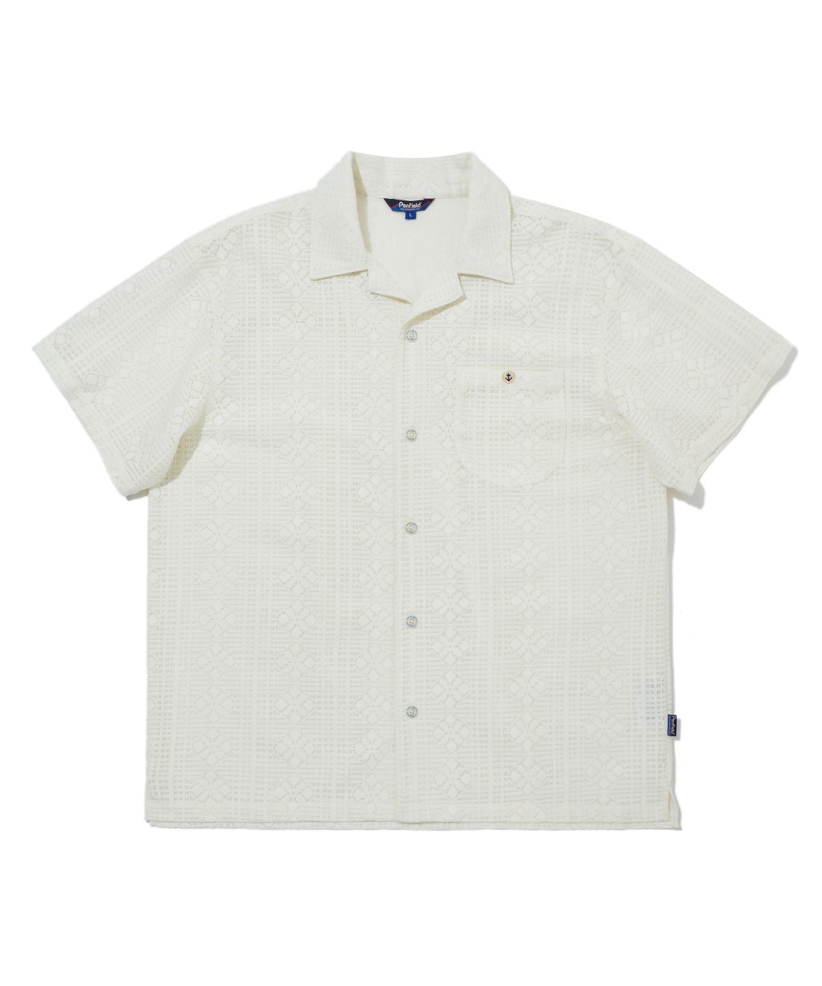 펜필드(PENFIELD) 크로셰 오픈카라 반팔 셔츠 화이트_FS2WR12U