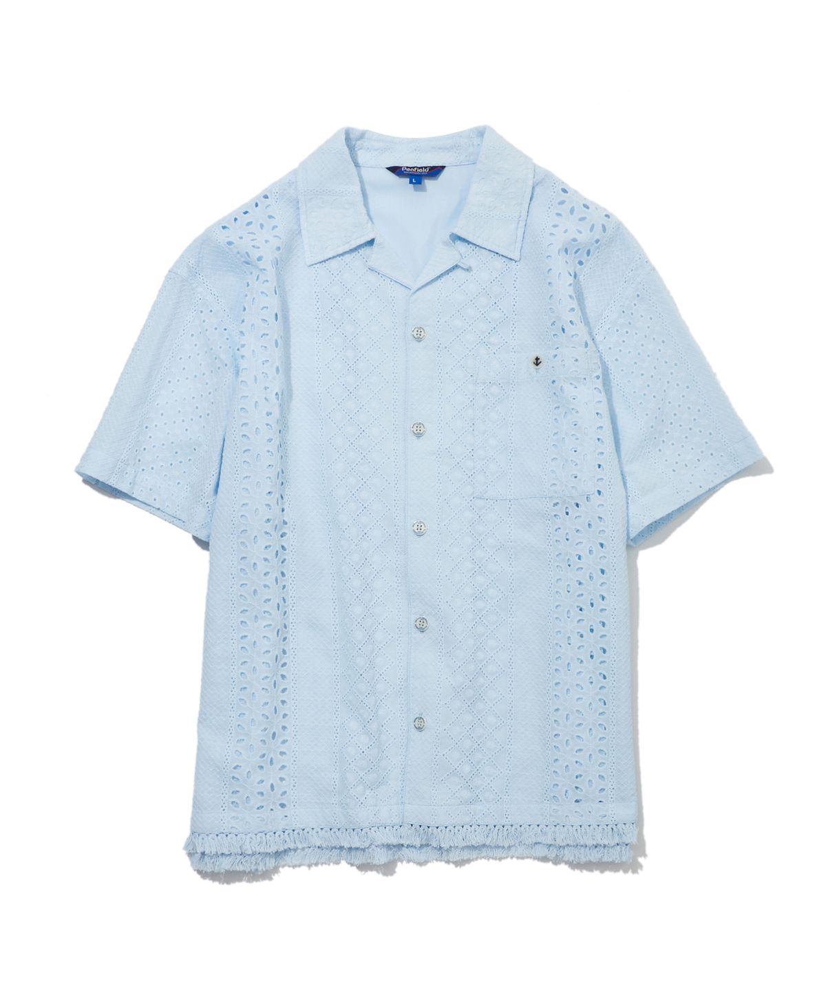 펜필드(PENFIELD) 크로셰 오픈 카라 포켓 반팔 셔츠 스카이블루_FS2CT21U