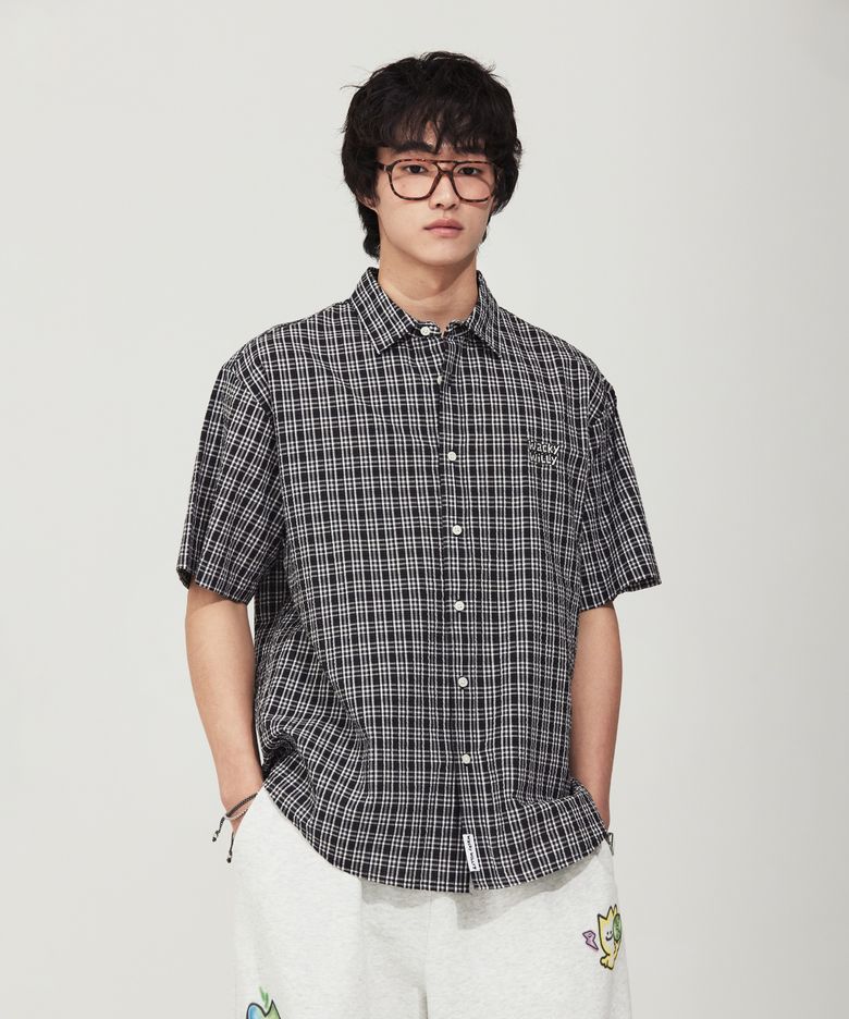 깅엄체크 반팔셔츠 블랙
