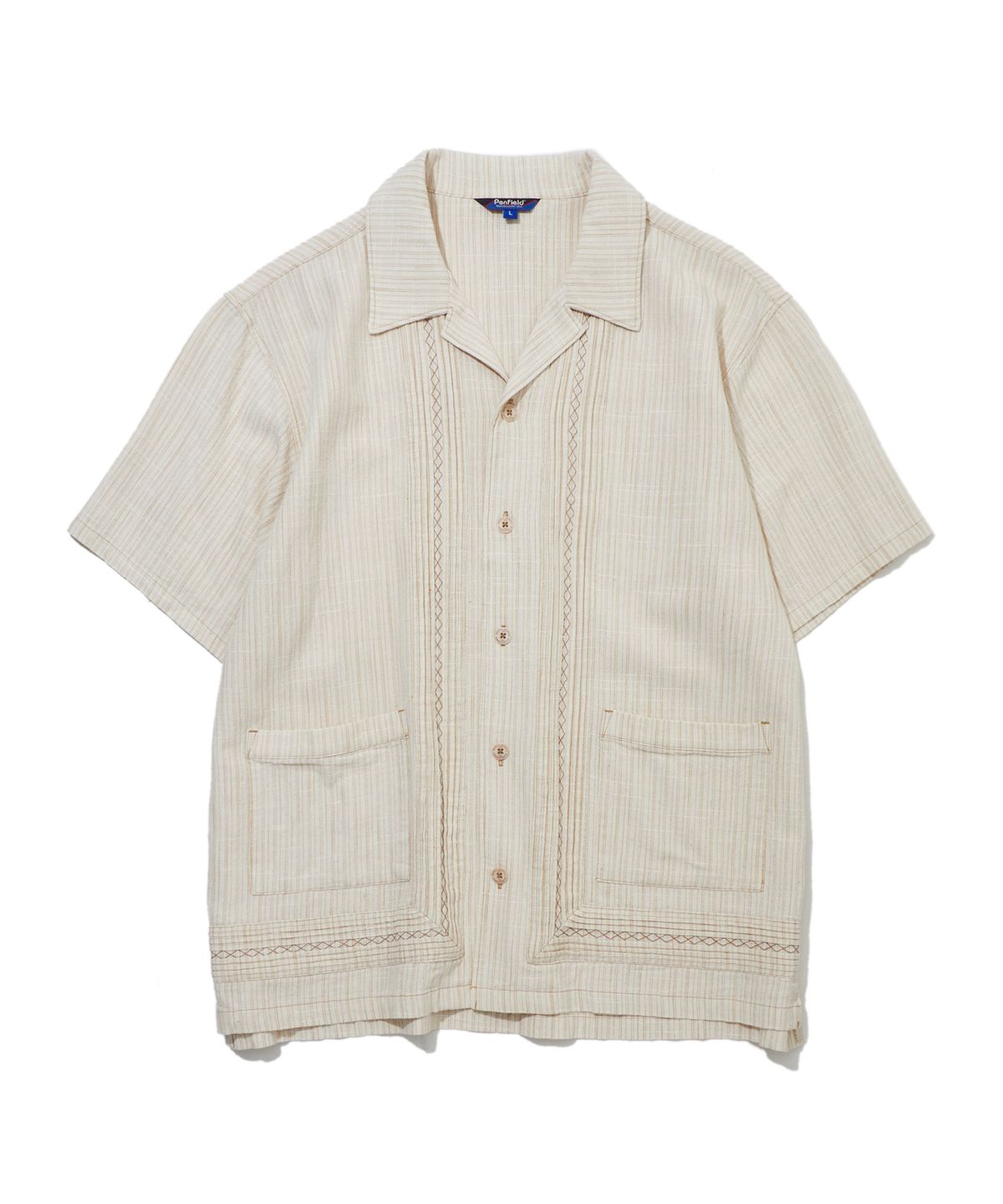 펜필드(PENFIELD) 구아야베라 오픈카라 린넨 반팔 셔츠 아이보리_FS2WR10U
