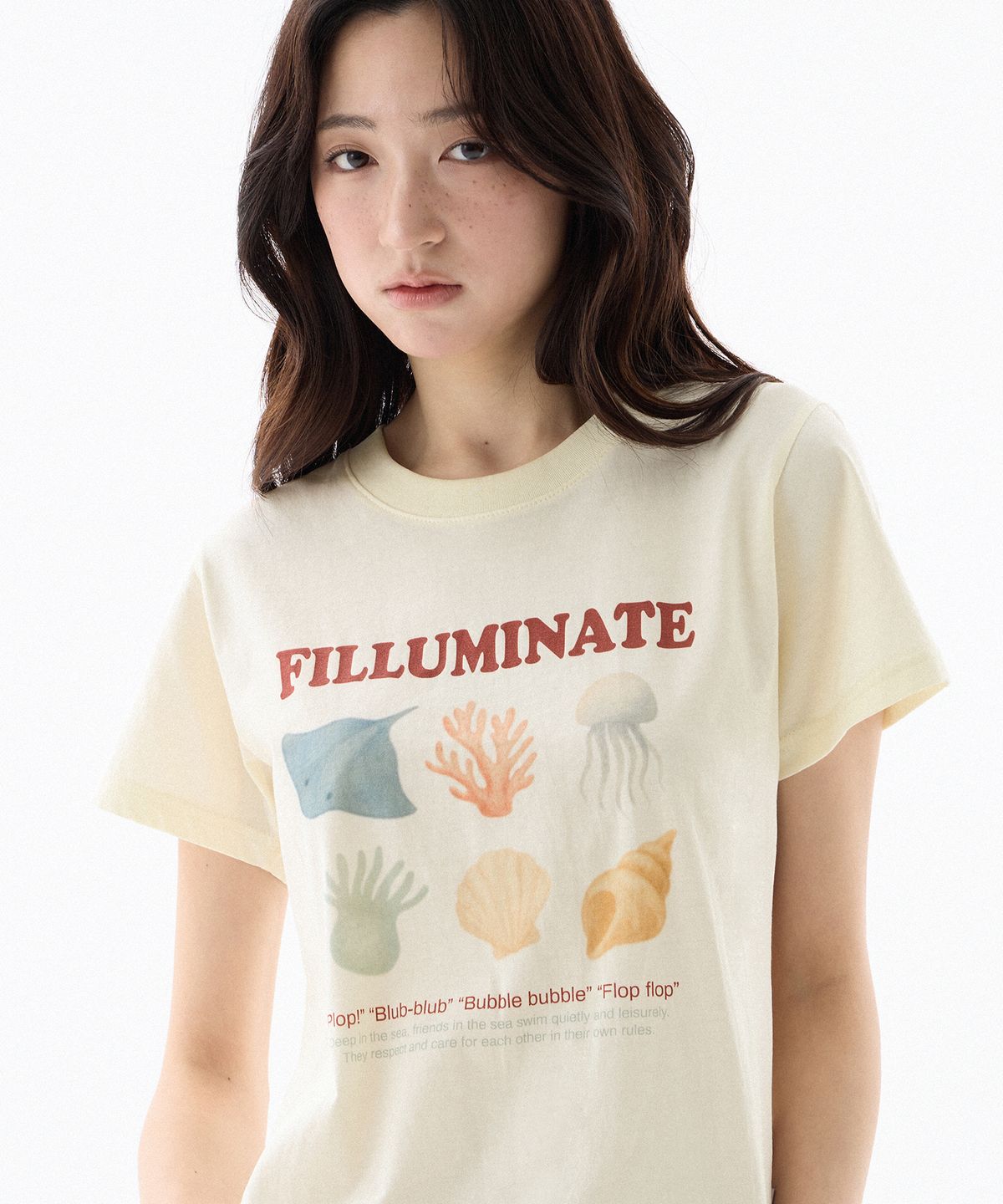 필루미네이트(FILLUMINATE) (W) 언더워터 DTP 그래픽 티셔츠-레몬