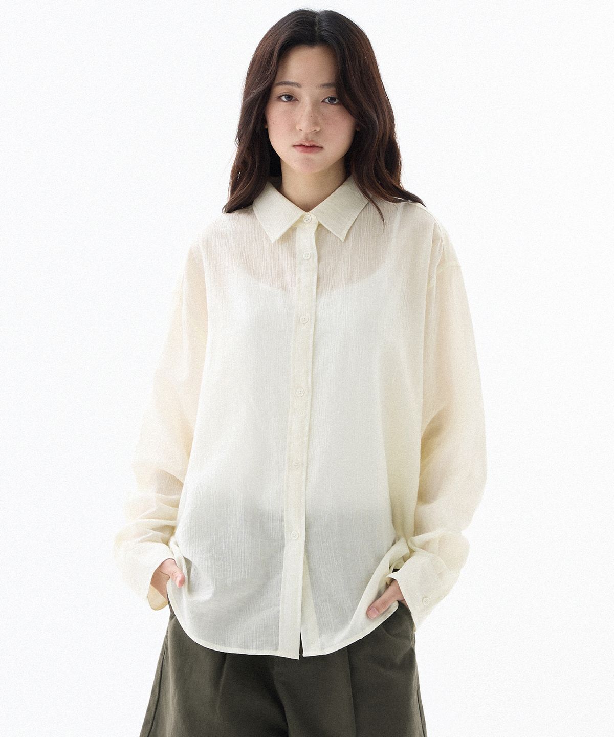 필루미네이트(FILLUMINATE) (W) 시스루 루즈핏 셔츠-아이보리