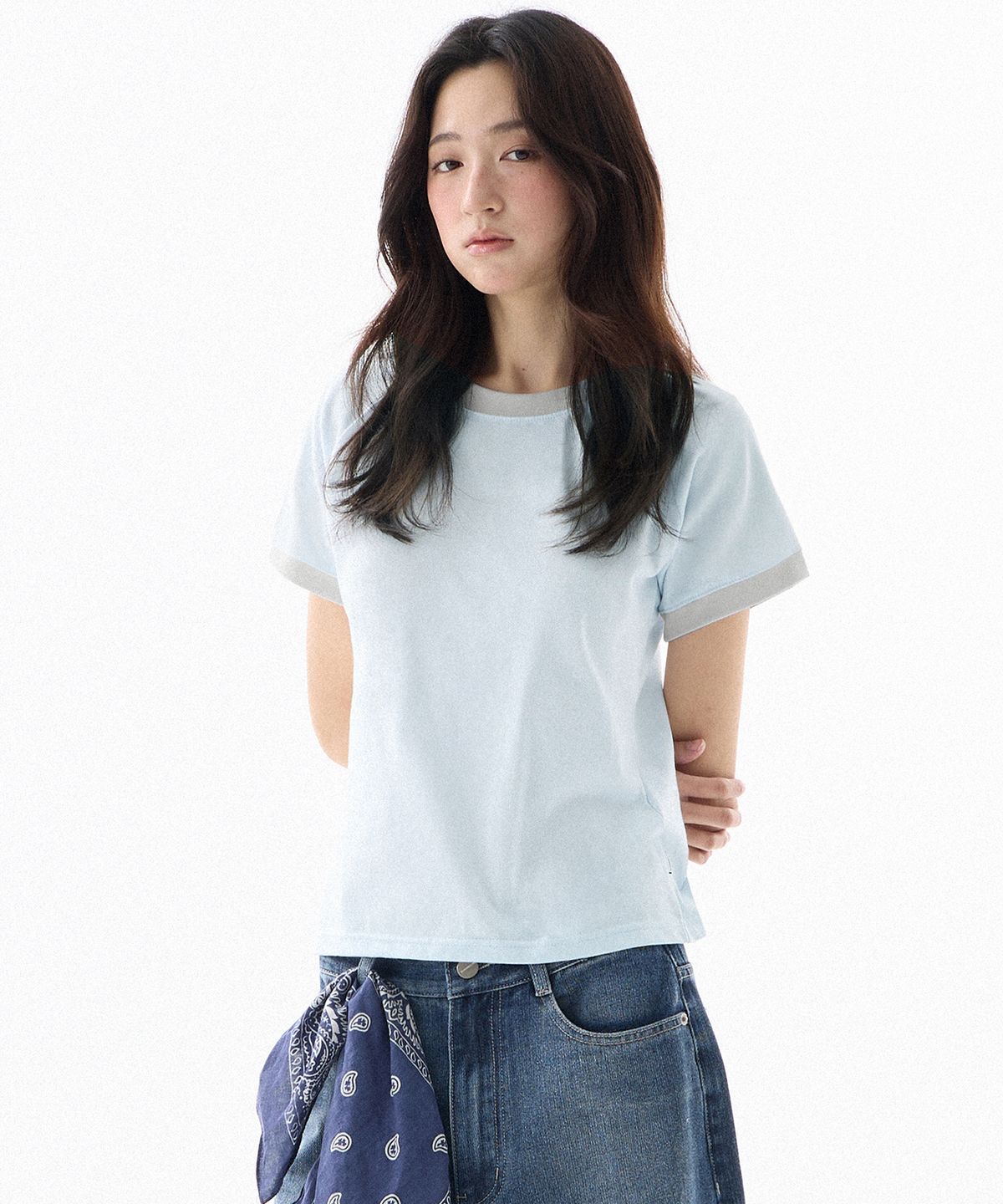 필루미네이트(FILLUMINATE) (W) 88 링거 티셔츠-라이트블루
