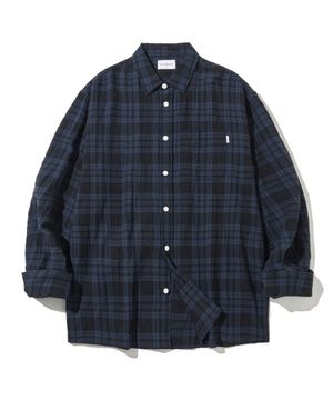 소프트 타탄 체크 링클 셔츠-네이비