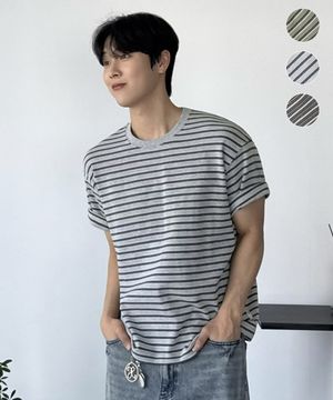 세미 크롭 톤온톤 스트라이프 티셔츠-3Color