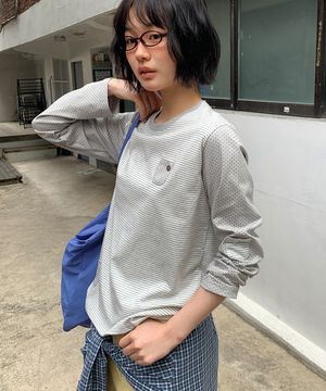 DOT STRIPE MULTI POCKET LONG SLEEVE GREY
