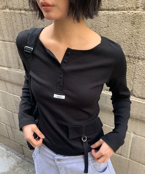 STRAP POCKET HENRYNECK LONG SLEEVE BLACK