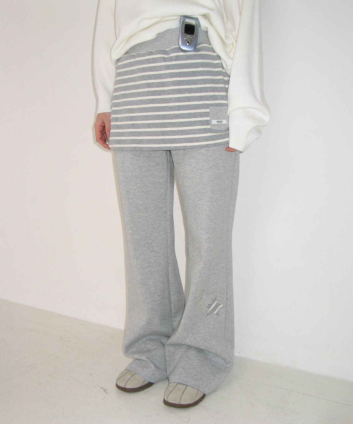 론론(RONRON) MINI POCKET STRIPE LAYERED PANTSKIRT GREY