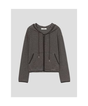 스트라이프 후드 집업  브라운