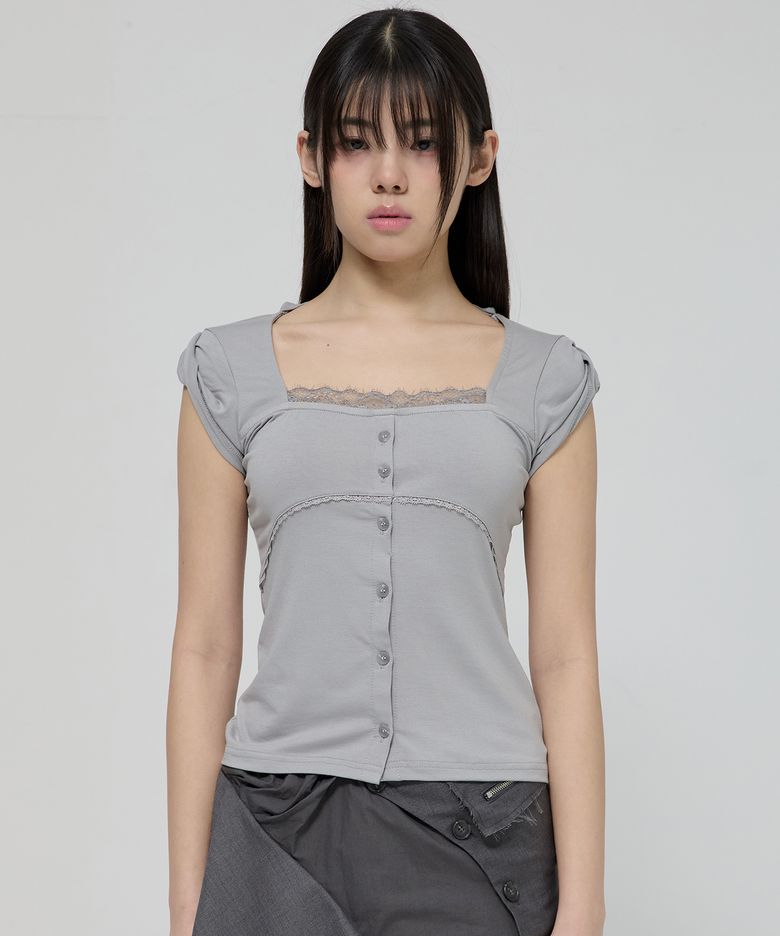 Lace Sleeve Top (FL-112_Gray)
