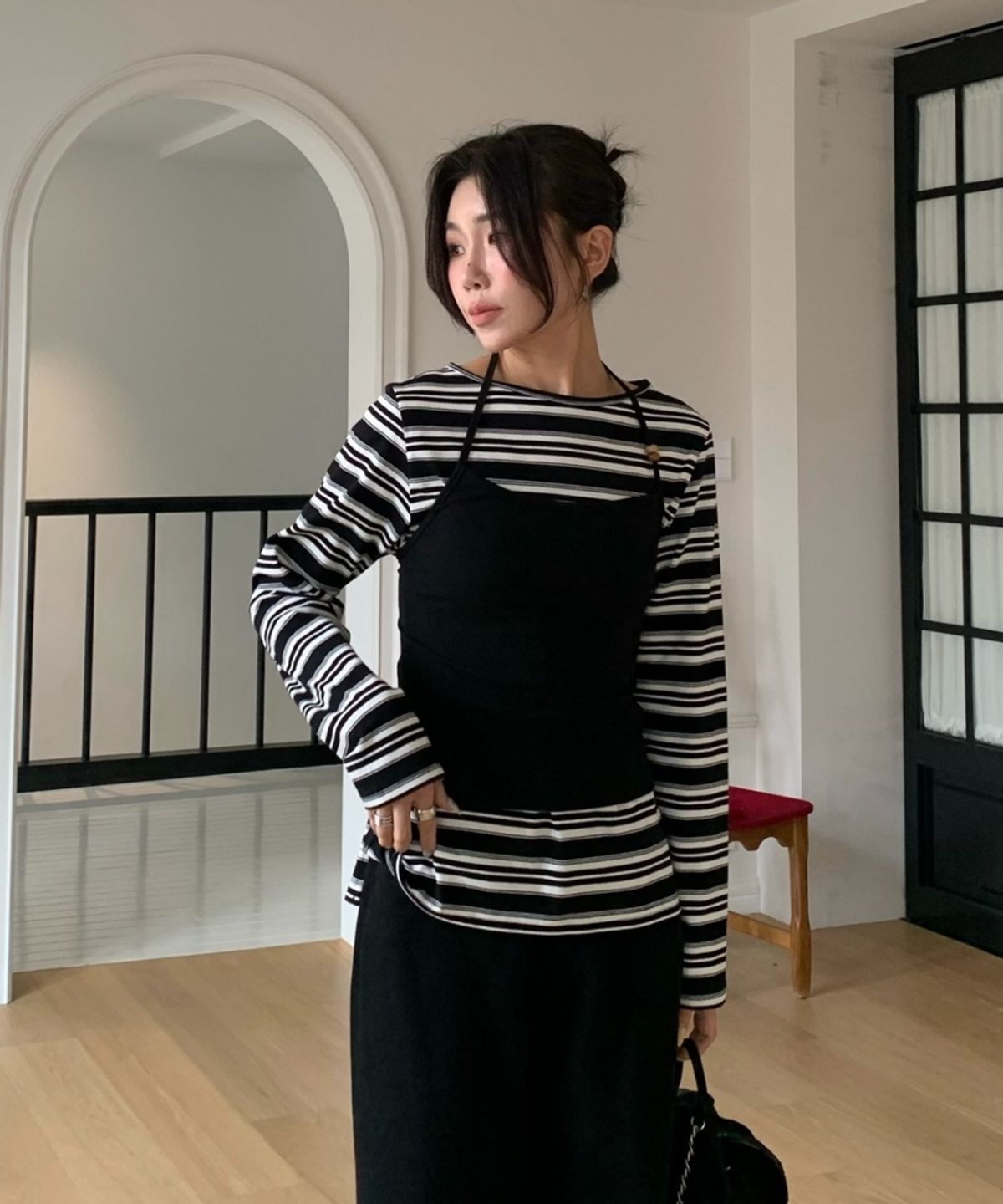 다미(DAMI) 스트라이프 슬림 티