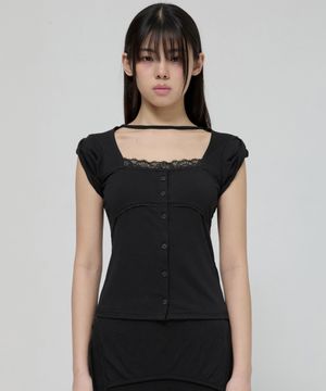 Lace Sleeve Top (FL-112_Black)