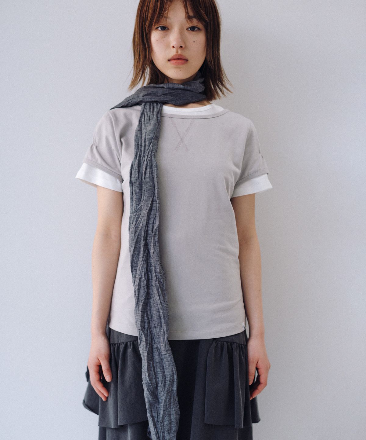 오헤시오(OHESHIO) SOFT WRINKLE SCARF, GRAY