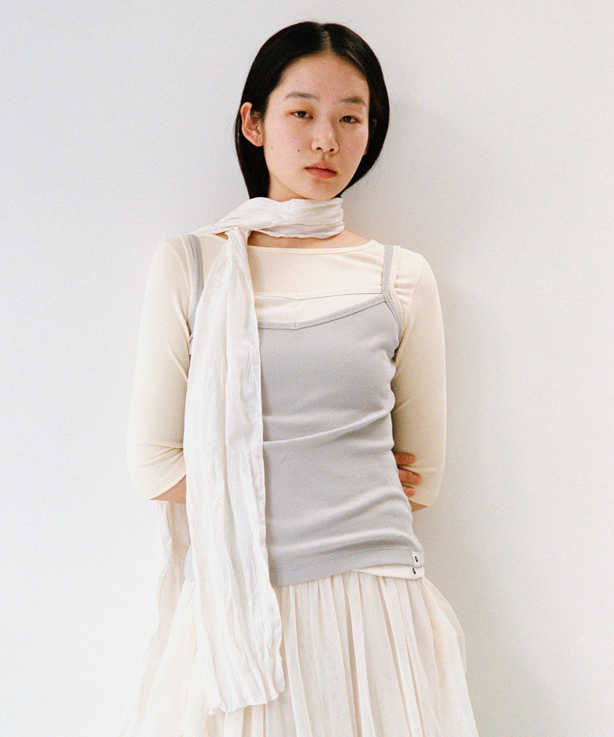 오헤시오(OHESHIO) SOFT WRINKLE SCARF, IVORY