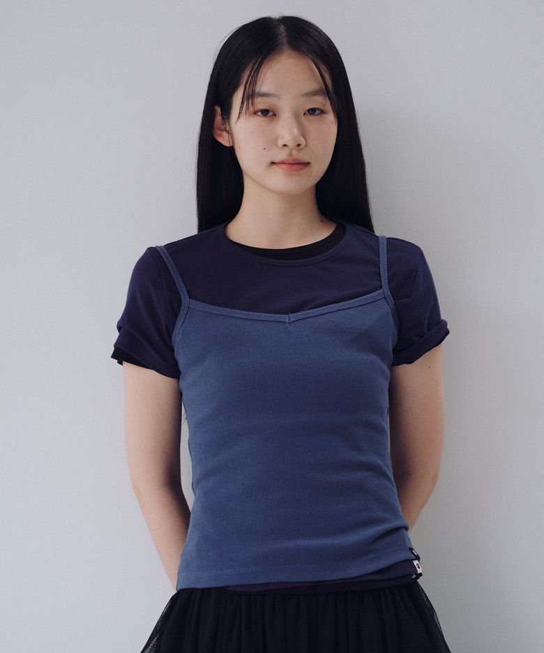 BASIC RIBBED V-NECK SLEEVELESS, BLUE