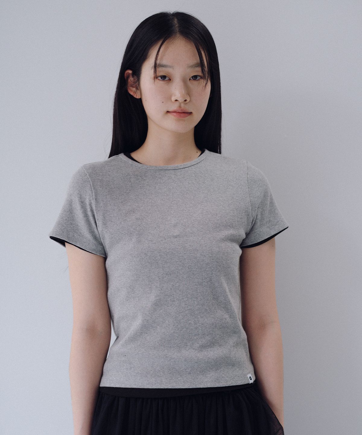 오헤시오(OHESHIO) BASIC SLIM RIBBED T-SHIRT, MELANGE GRAY
