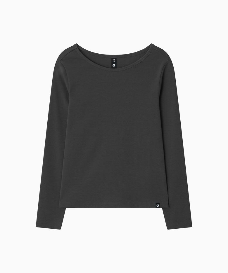 BASIC SLIM LONG SLEEVE, CHARCOAL