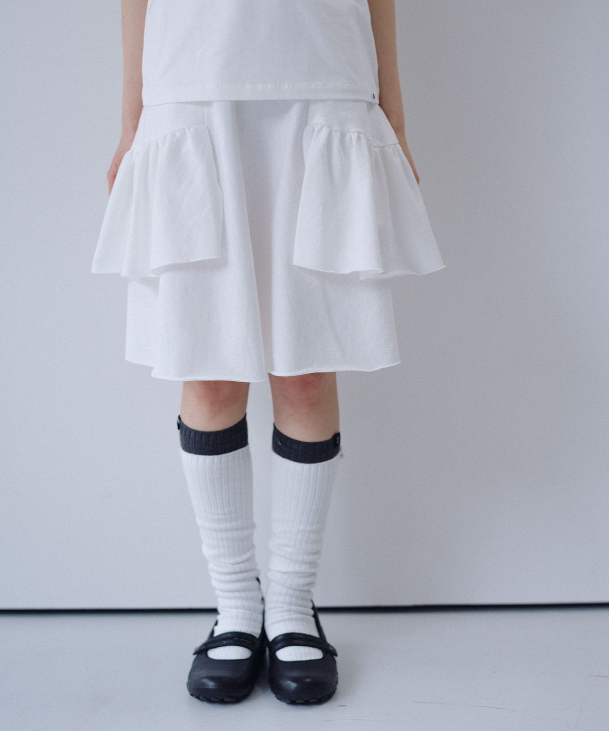 오헤시오(OHESHIO) SHIRRING MIDI BANDING SKIRT, WHITE