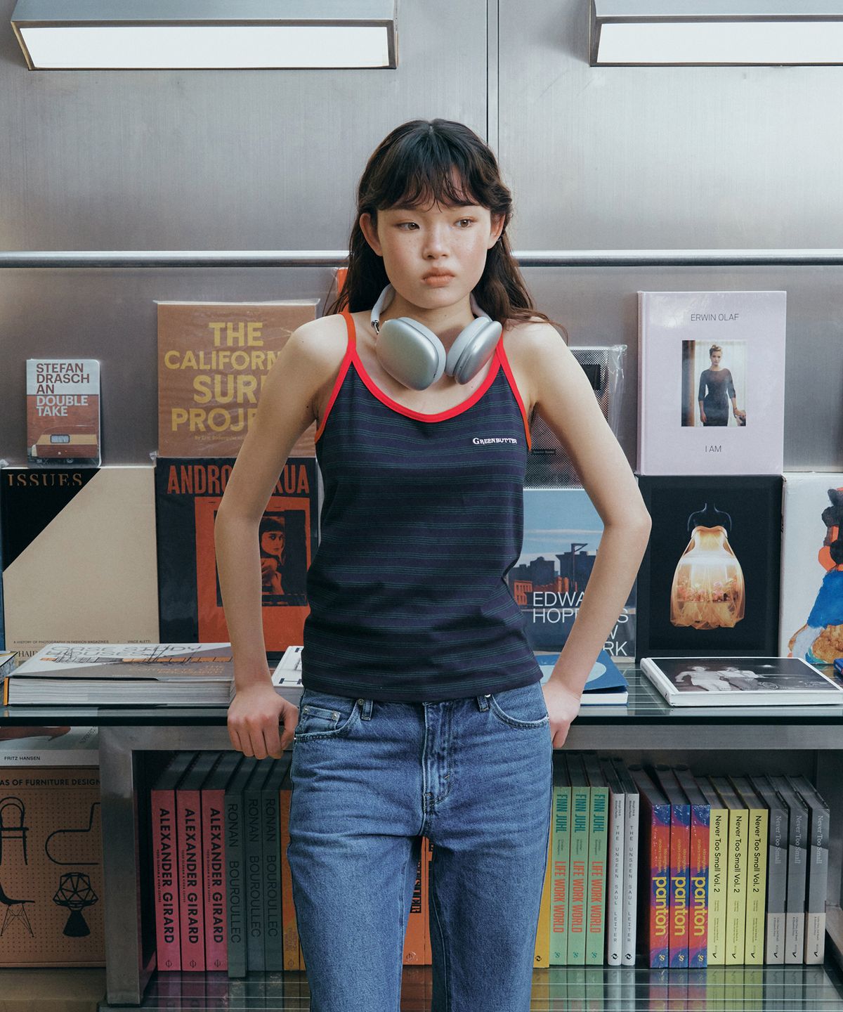 그린버터(GREENBUTTER) Rustic Stripe Sleeveless (Navy)