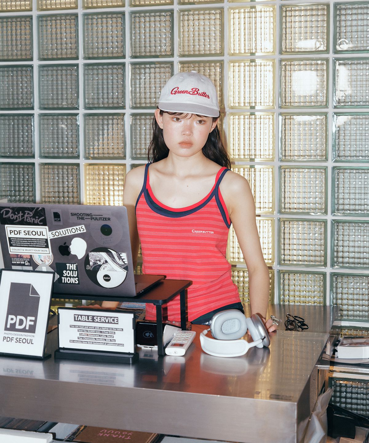 그린버터(GREENBUTTER) Rustic Stripe Sleeveless (Red)