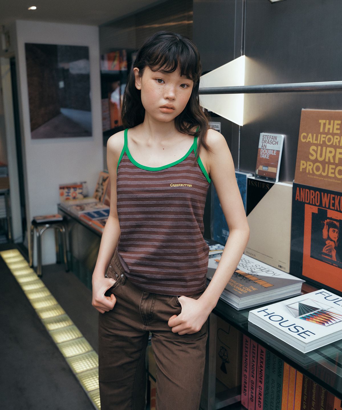 그린버터(GREENBUTTER) Rustic Stripe Sleeveless (Brown)