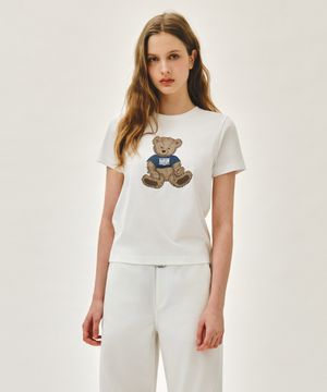 W DOODLE BEAR TEE white / beige