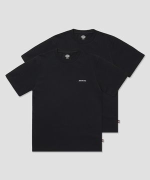[2PACK] 베이직 폰트 로고 티셔츠 Black/Black
